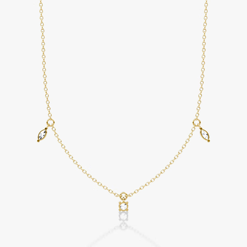 Hanging Three Stone- 0.25 CT Round, Marquise & Pear Moissanite Necklace