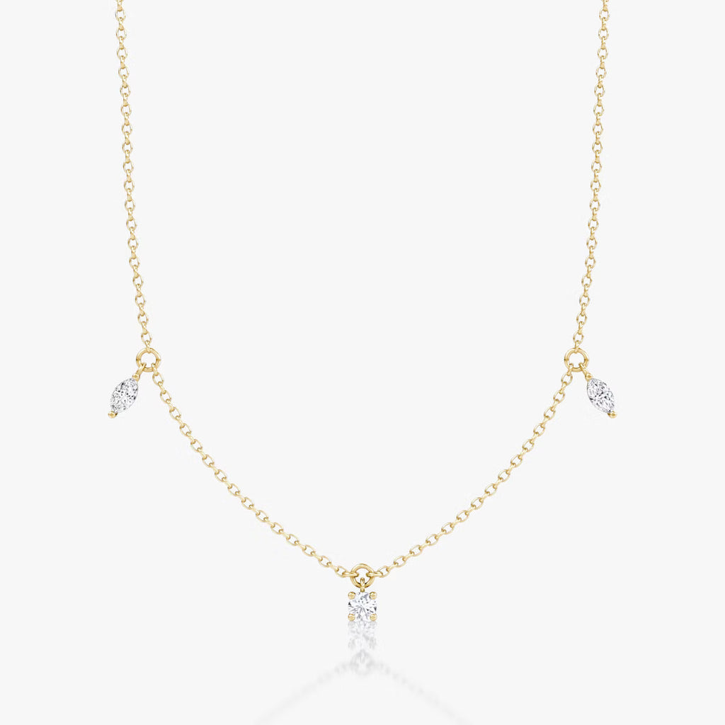 Hanging Three Stone- 0.25 CT Round, Marquise & Pear Moissanite Necklace
