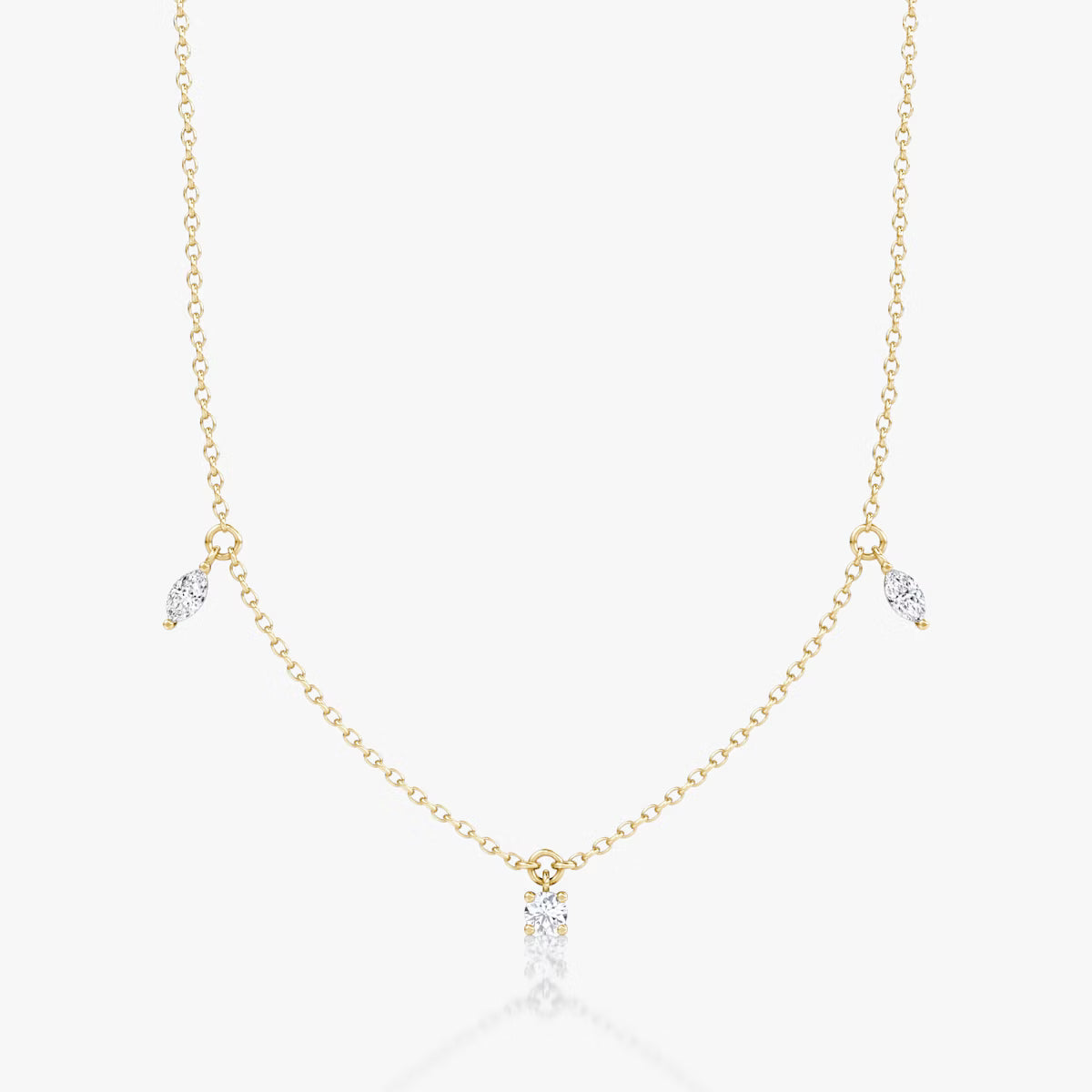 Hanging Three Stone- 0.25 CT Round, Marquise & Pear Moissanite Necklace