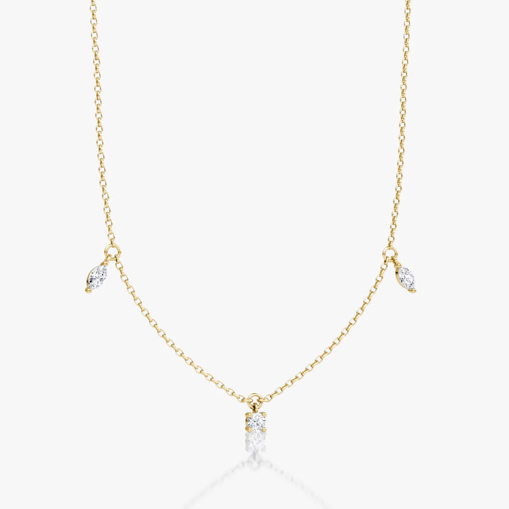 Hanging Three Stone- 0.25 CT Round, Marquise & Pear Moissanite Necklace