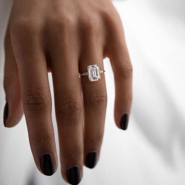 Pave Style-Emerald Lab Grown Diamond Engagement Ring - Solitaire-Oval Lab Grown Diamond Engagement Ring