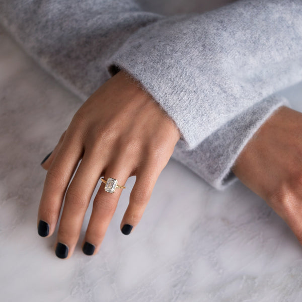 Bezel Knife Edge with Hidden Stones-Emerald Lab Grown Diamond Engagement Ring - Solitaire-Oval Lab Grown Diamond Engagement Ring