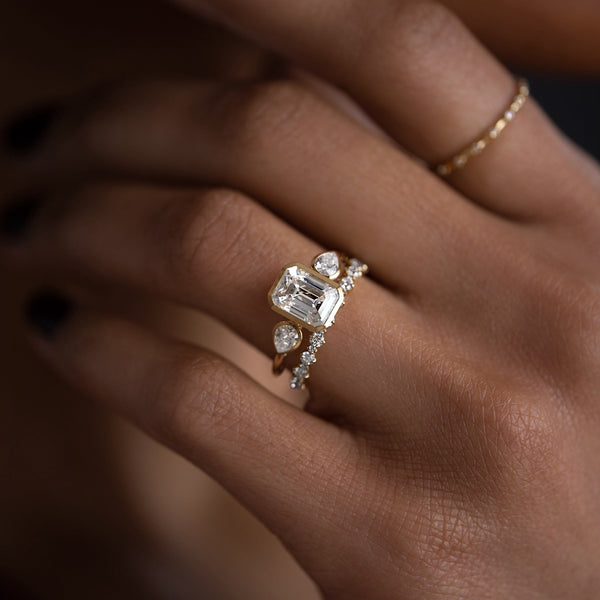 Bezel Three Stone-Emerald Lab Grown Diamond Engagement Ring - Solitaire-Oval Lab Grown Diamond Engagement Ring