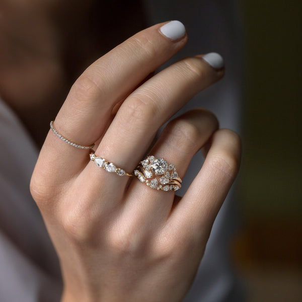 Cluster Style with Six Prong-Round Lab Grown Diamond Engagement Ring - Solitaire-Oval Lab Grown Diamond Engagement Ring