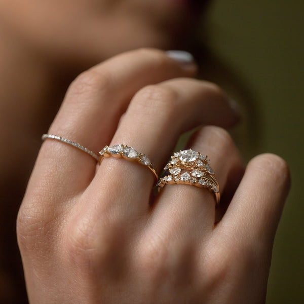 Cluster Style with Six Prong-Round Lab Grown Diamond Engagement Ring - Solitaire-Oval Lab Grown Diamond Engagement Ring