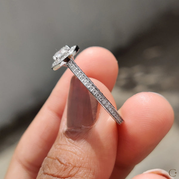 0.50 CT Round Halo Bezel & Pave Style Lab Grown Diamond Engagement Ring - 1 62133870 5f6a 4a52 bfc5 3a3c79f869dd