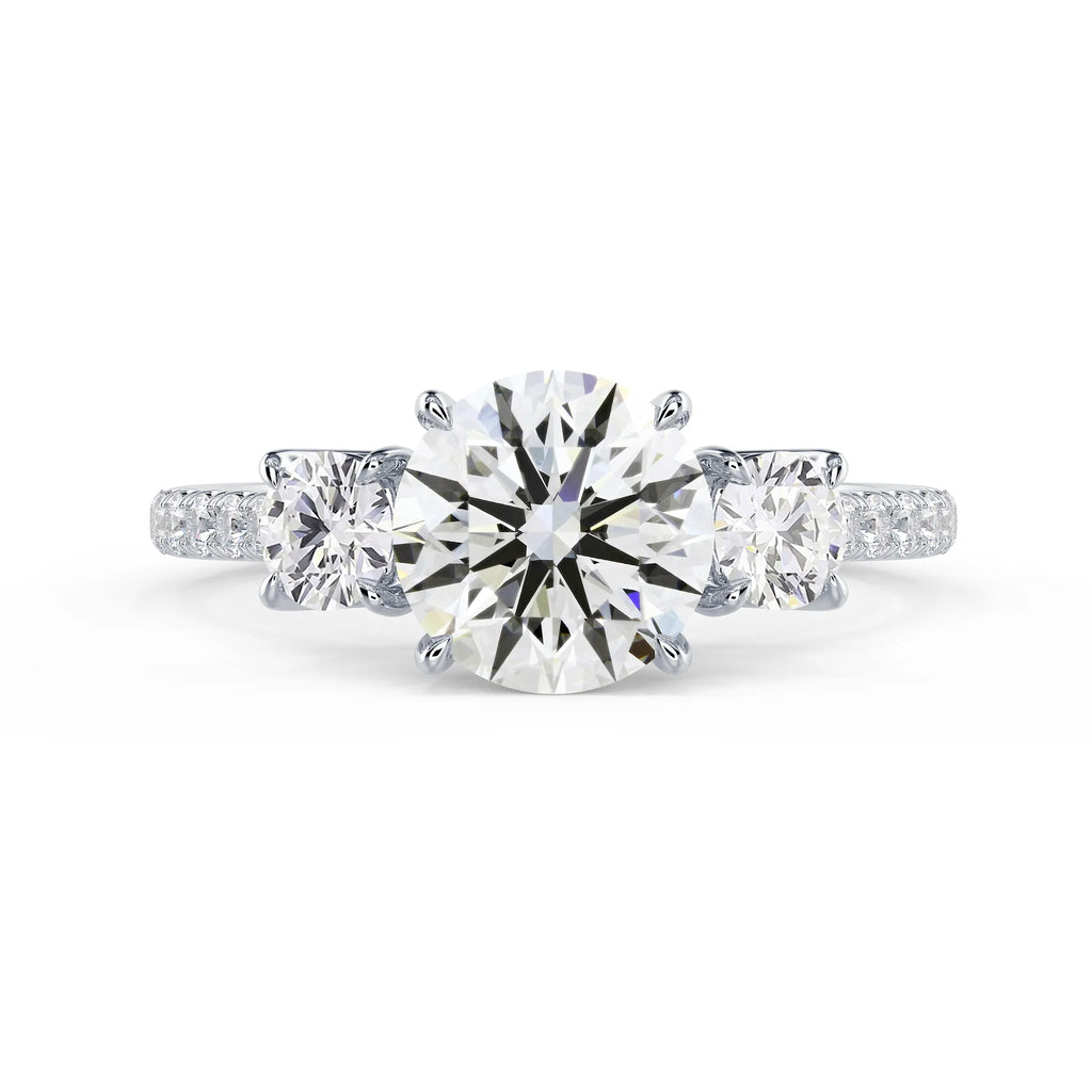 Round Three Stone Pave Setting
