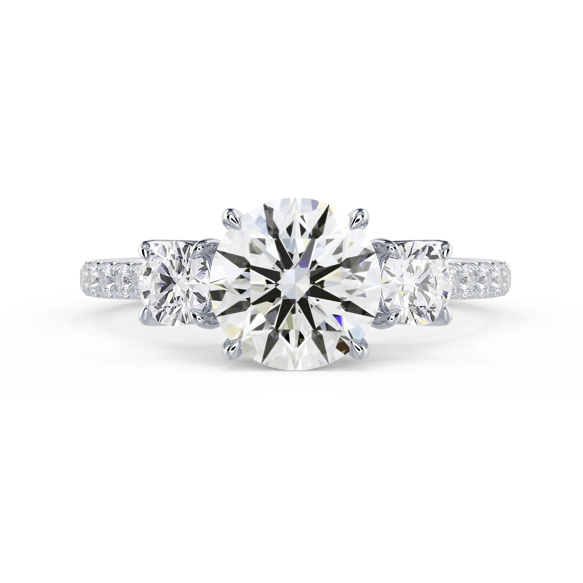 Round Three Stone Pave Setting