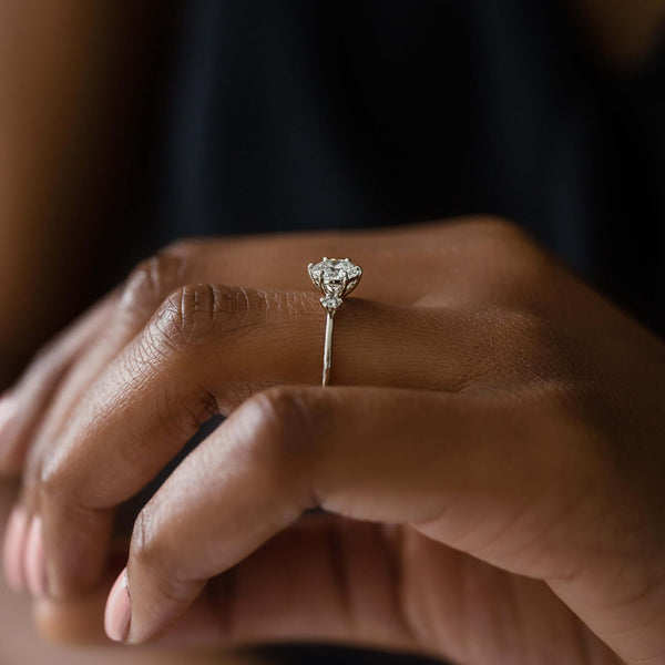 Pave-Round Lab Grown Diamond Engagement Ring - Solitaire-Oval Lab Grown Diamond Engagement Ring