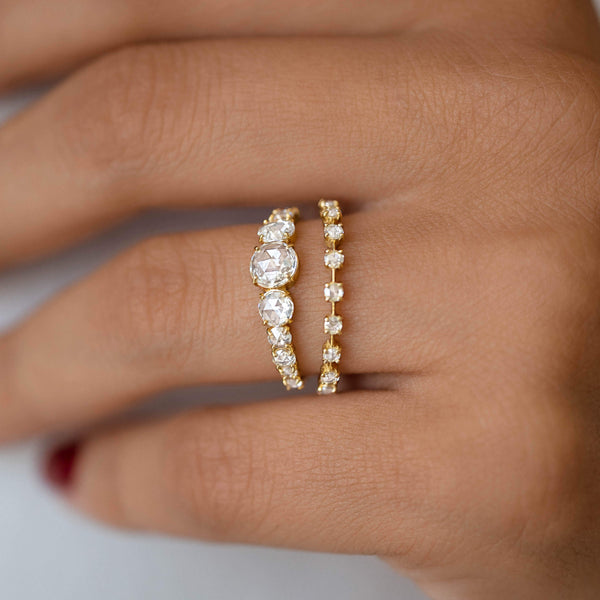 Pave Style-Rose Cut Lab Grown Diamond Engagement Ring - Solitaire-Oval Lab Grown Diamond Engagement Ring