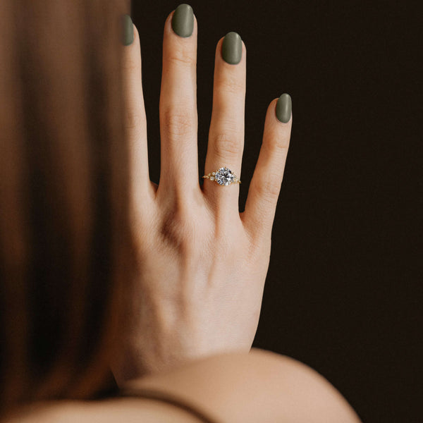 Cluster-Round Lab Grown Diamond Engagement Ring - Solitaire-Oval Lab Grown Diamond Engagement Ring