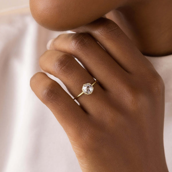 Hidden Halo-Rose Cut Lab Grown Diamond Engagement Ring - Solitaire-Oval Lab Grown Diamond Engagement Ring