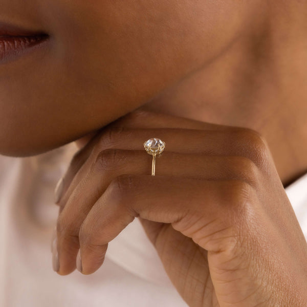 Hidden Halo-Rose Cut Lab Grown Diamond Engagement Ring - Solitaire-Oval Lab Grown Diamond Engagement Ring