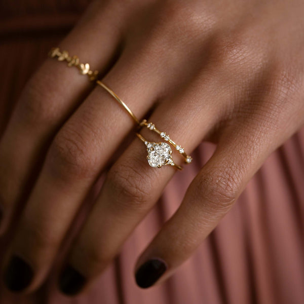 Cluster-Oval Lab Grown Diamond Engagement Ring - Solitaire-Oval Lab Grown Diamond Engagement Ring