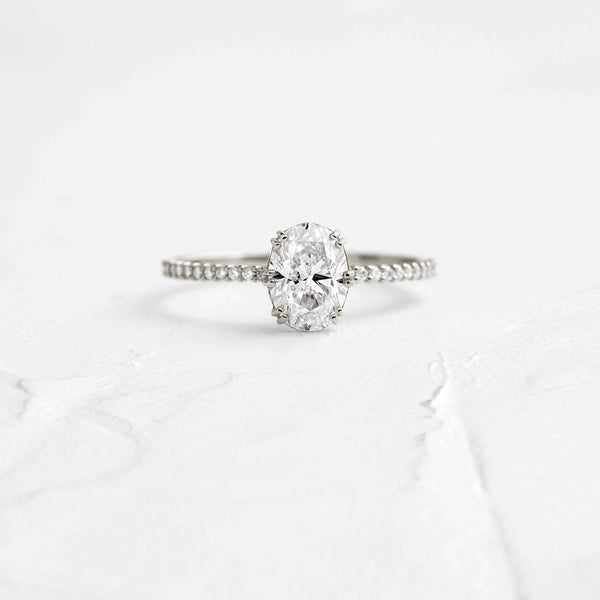 Pave-Oval Lab Grown Diamond Engagement Ring - Solitaire-Oval Lab Grown Diamond Engagement Ring