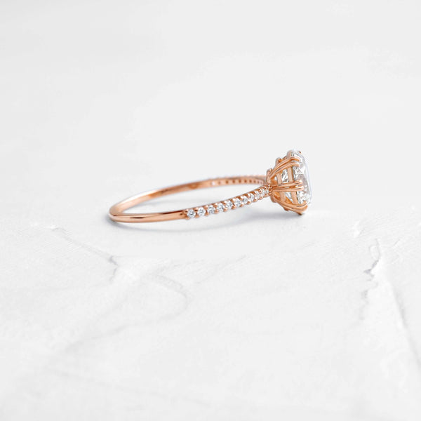 Pave-Oval Lab Grown Diamond Engagement Ring - Solitaire-Oval Lab Grown Diamond Engagement Ring