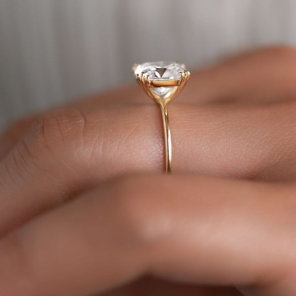 Solitaire Triple Prong-Elongated Cushion Lab Grown Diamond Engagement Ring - Solitaire-Oval Lab Grown Diamond Engagement Ring