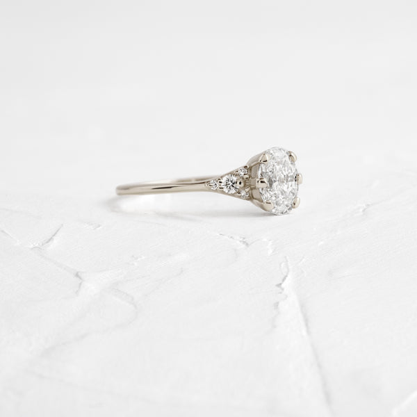 Cluster & Six Square Prong-Oval Lab Grown Diamond Engagement Ring - Solitaire-Oval Lab Grown Diamond Engagement Ring