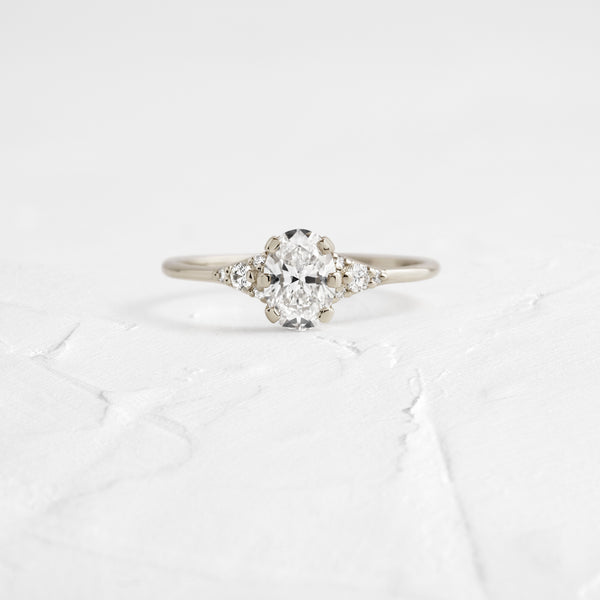Cluster & Six Square Prong-Oval Lab Grown Diamond Engagement Ring - Solitaire-Oval Lab Grown Diamond Engagement Ring