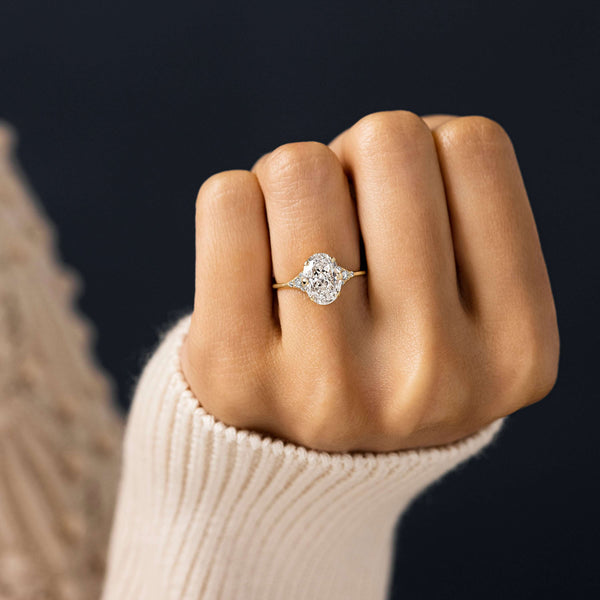 Cluster-Oval Lab Grown Diamond Engagement Ring - Solitaire-Oval Lab Grown Diamond Engagement Ring