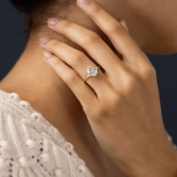 Cluster-Oval Lab Grown Diamond Engagement Ring - Solitaire-Oval Lab Grown Diamond Engagement Ring