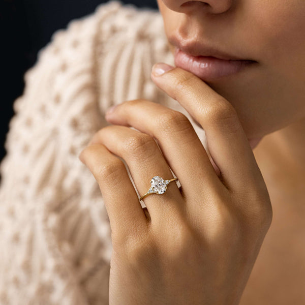 Cluster-Oval Lab Grown Diamond Engagement Ring - Solitaire-Oval Lab Grown Diamond Engagement Ring