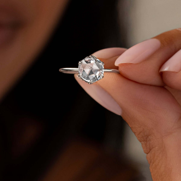 Hidden Halo-Rose Cut Lab Grown Diamond Engagement Ring - Solitaire-Oval Lab Grown Diamond Engagement Ring