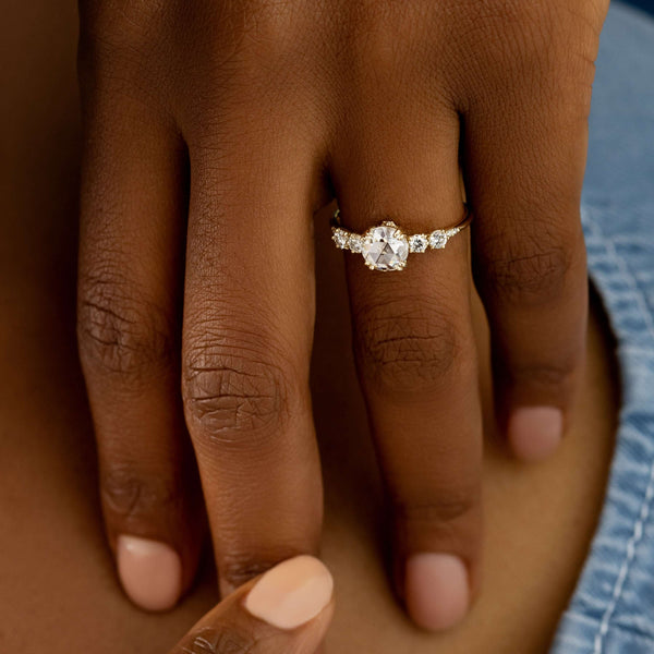 Cluster-Rose Cut Lab Grown Diamond Engagement Ring - Solitaire-Oval Lab Grown Diamond Engagement Ring