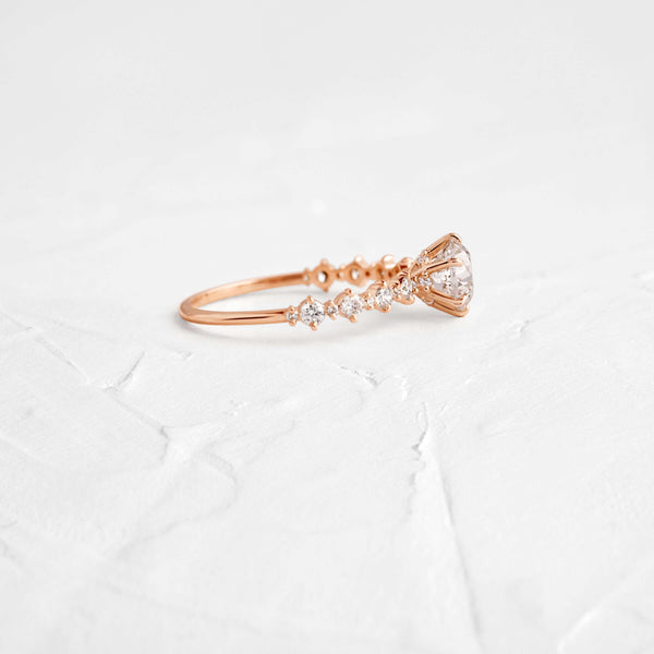 Pave-Round Lab Grown Diamond Engagement Ring - Solitaire-Oval Lab Grown Diamond Engagement Ring