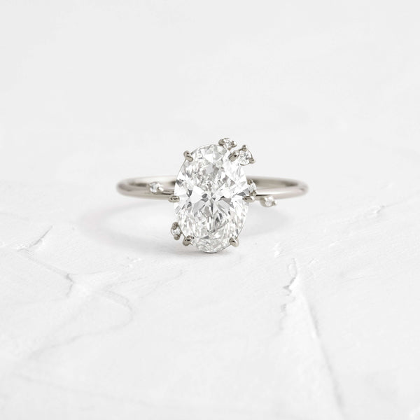 Unique Cluster-Oval Lab Grown Diamond Engagement Ring - Solitaire-Oval Lab Grown Diamond Engagement Ring