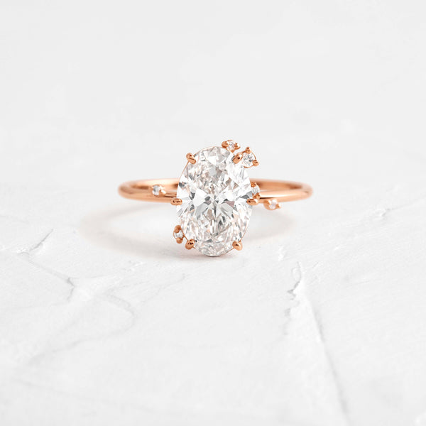 Unique Cluster-Oval Lab Grown Diamond Engagement Ring - Solitaire-Oval Lab Grown Diamond Engagement Ring
