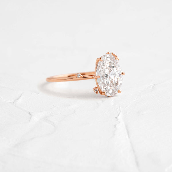 Unique Cluster-Oval Lab Grown Diamond Engagement Ring - Solitaire-Oval Lab Grown Diamond Engagement Ring