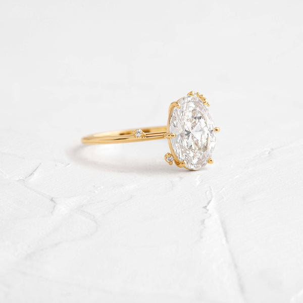 Unique Cluster-Oval Lab Grown Diamond Engagement Ring - Solitaire-Oval Lab Grown Diamond Engagement Ring