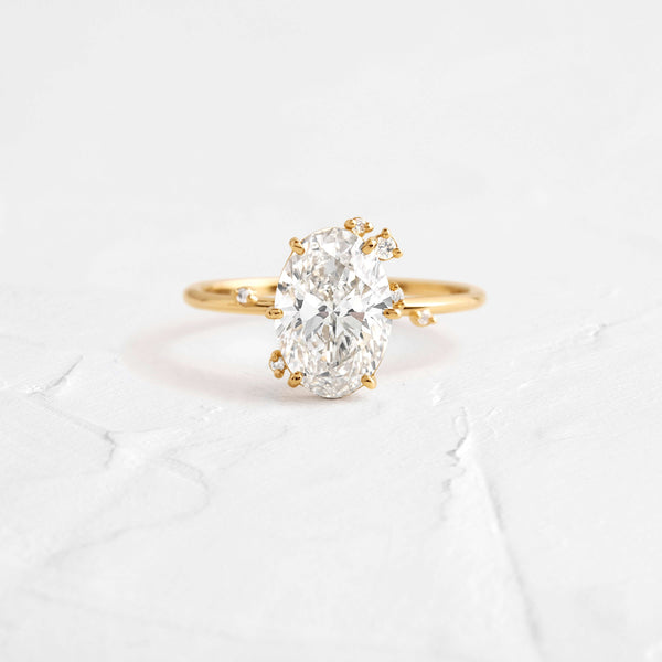 Unique Cluster-Oval Lab Grown Diamond Engagement Ring - Solitaire-Oval Lab Grown Diamond Engagement Ring