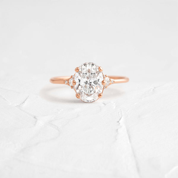 Cluster-Oval Lab Grown Diamond Engagement Ring - Solitaire-Oval Lab Grown Diamond Engagement Ring