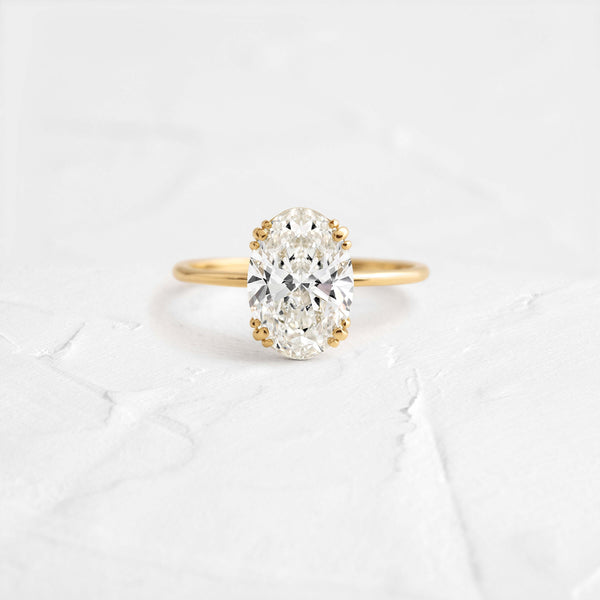 Solitaire Triple Prong with Hidden Stones-Oval Lab Grown Diamond Engagement Ring - Solitaire-Oval Lab Grown Diamond Engagement Ring