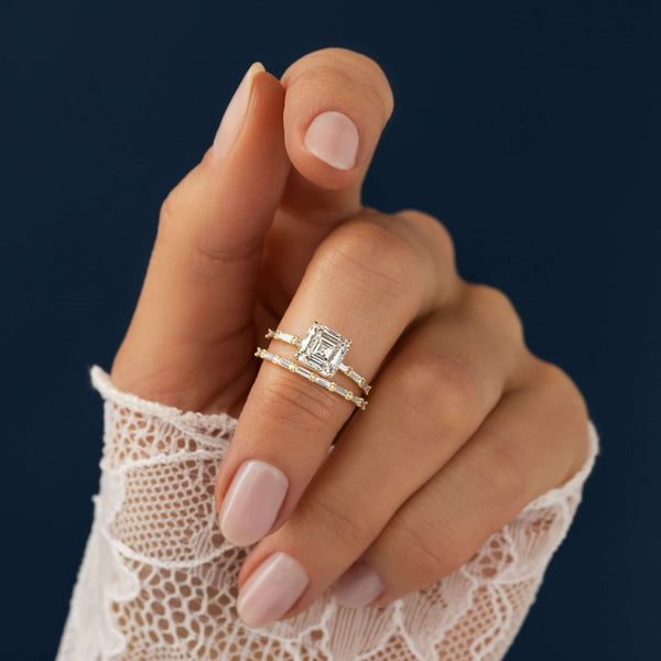 Pave-Asscher Lab Grown Diamond Engagement Ring - Solitaire-Oval Lab Grown Diamond Engagement Ring