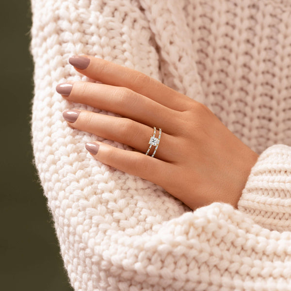 Pave-Princess Lab Grown Diamond Engagement Ring - Solitaire-Oval Lab Grown Diamond Engagement Ring