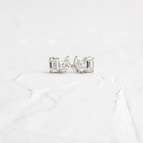 Toi Et Moi with Hidden Stones- 1.1 CT Marquise & Emerald Lab Grown Diamond Stud Earrings - Solitaire- 1.0CT Oval Lab Grown Diamond Earrings
