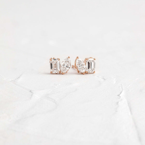 Toi Et Moi with Hidden Stones- 1.1 CT Marquise & Emerald Lab Grown Diamond Stud Earrings - Solitaire- 1.0CT Oval Lab Grown Diamond Earrings