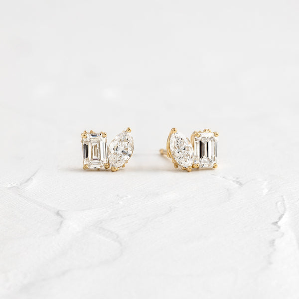 Toi Et Moi with Hidden Stones- 1.1 CT Marquise & Emerald Lab Grown Diamond Stud Earrings - Solitaire- 1.0CT Oval Lab Grown Diamond Earrings