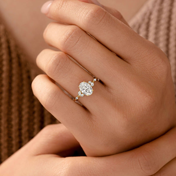 Cluster-Oval Lab Grown Diamond Engagement Ring - Solitaire-Oval Lab Grown Diamond Engagement Ring