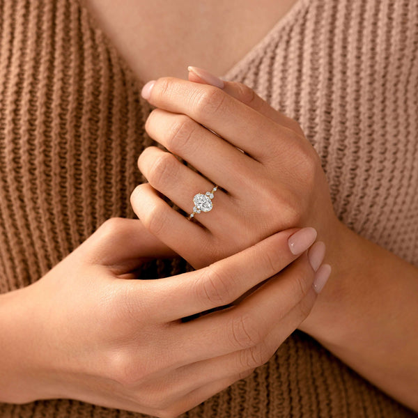 Cluster-Oval Lab Grown Diamond Engagement Ring - Solitaire-Oval Lab Grown Diamond Engagement Ring