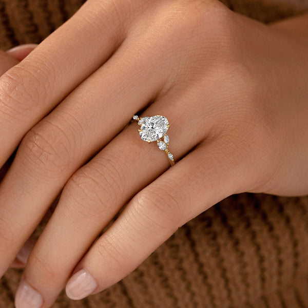Cluster-Oval Lab Grown Diamond Engagement Ring - Solitaire-Oval Lab Grown Diamond Engagement Ring