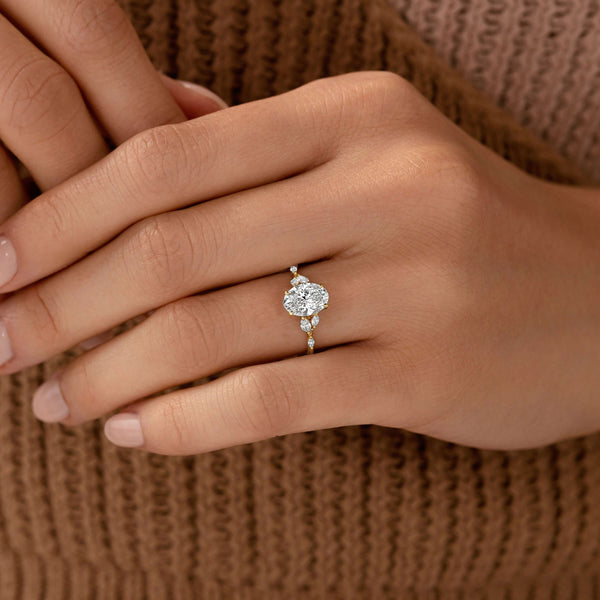 Cluster-Oval Lab Grown Diamond Engagement Ring - Solitaire-Oval Lab Grown Diamond Engagement Ring