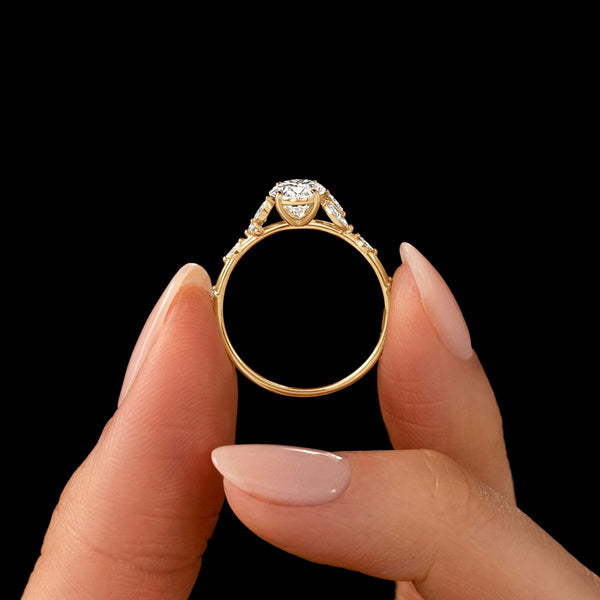 Cluster-Oval Lab Grown Diamond Engagement Ring - Solitaire-Oval Lab Grown Diamond Engagement Ring