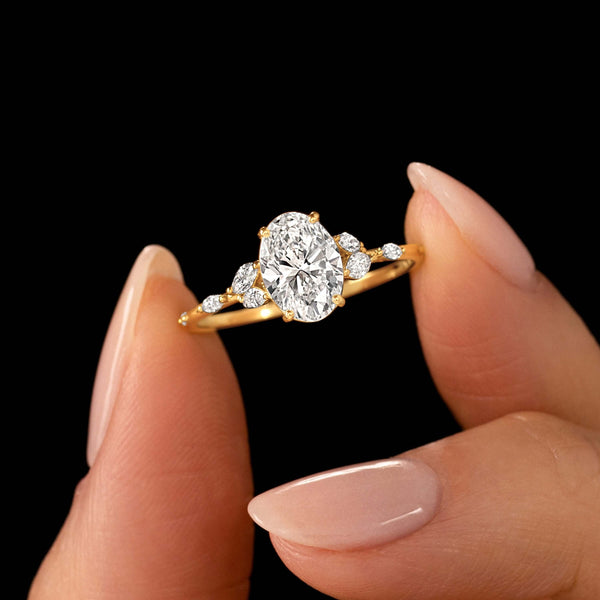 Cluster-Oval Lab Grown Diamond Engagement Ring - Solitaire-Oval Lab Grown Diamond Engagement Ring