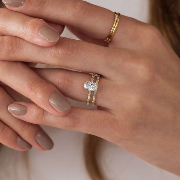 Pave-Oval Lab Grown Diamond Engagement Ring - Solitaire-Oval Lab Grown Diamond Engagement Ring
