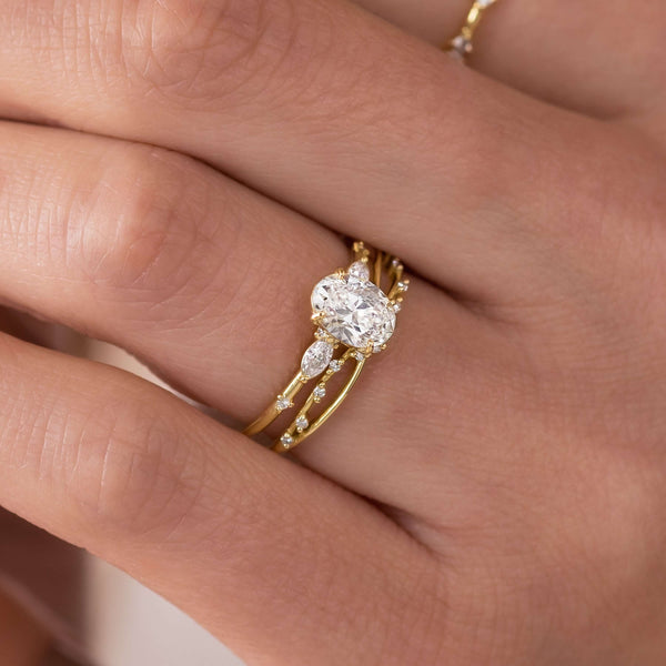 Cluster-Oval Lab Grown Diamond Engagement Ring - Solitaire-Oval Lab Grown Diamond Engagement Ring