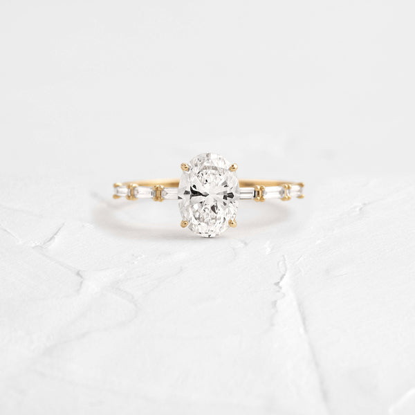 Pave-Oval Lab Grown Diamond Engagement Ring - Solitaire-Oval Lab Grown Diamond Engagement Ring